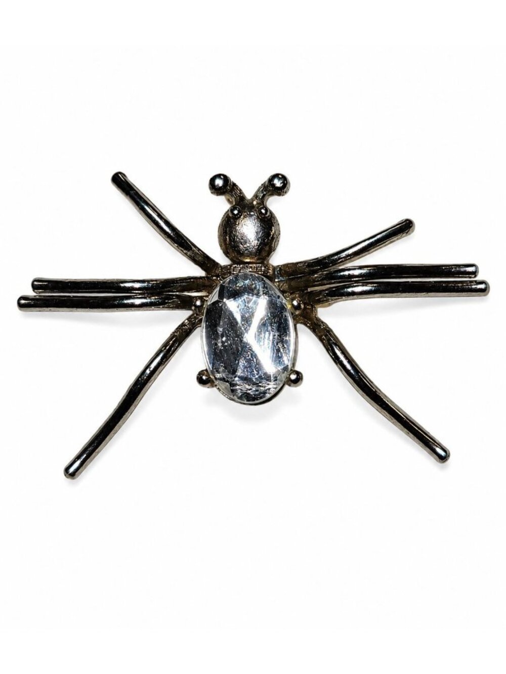 Vintage 1990's Big Clear Rhinestone Large Crawling Spider Silvertone Brooch